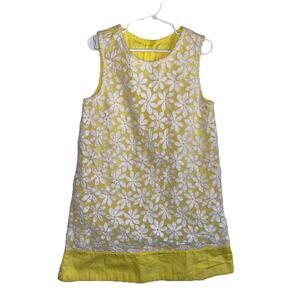 Girls Yellow Dress Size 8 Embroidered Daisies Spring Girly Sleeveless Retro